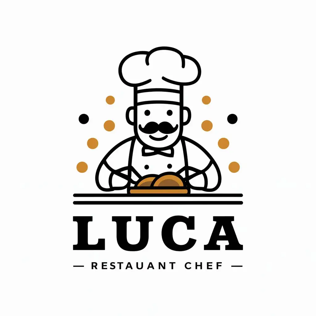 a vector logo design,with the text "Luca", main symbol:italian chef, with moustaches, preparing a meal, smiling, happy,Moderate,be used in Restaurant industry,clear background