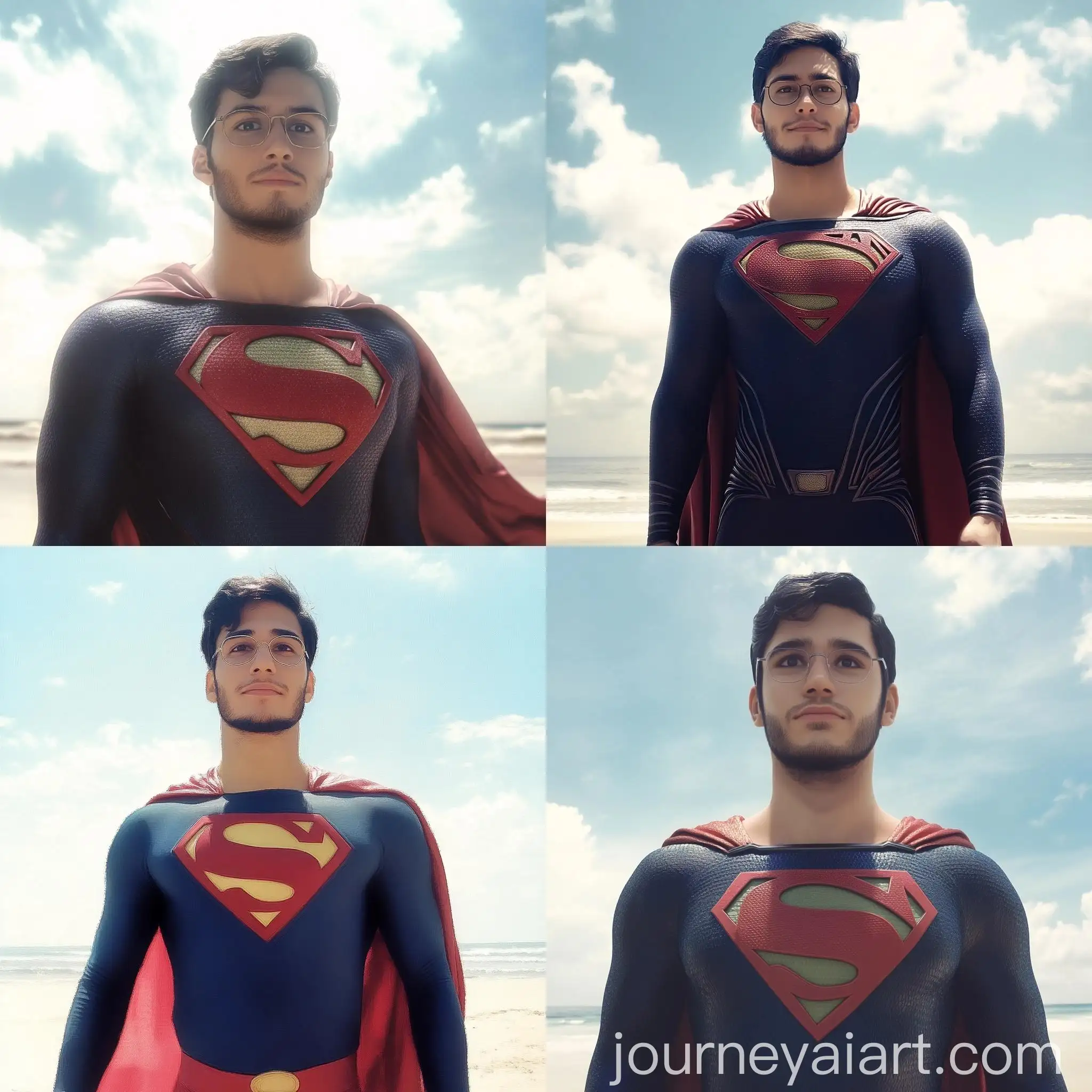 Superman-Standing-in-Costume-on-Sunny-Beach