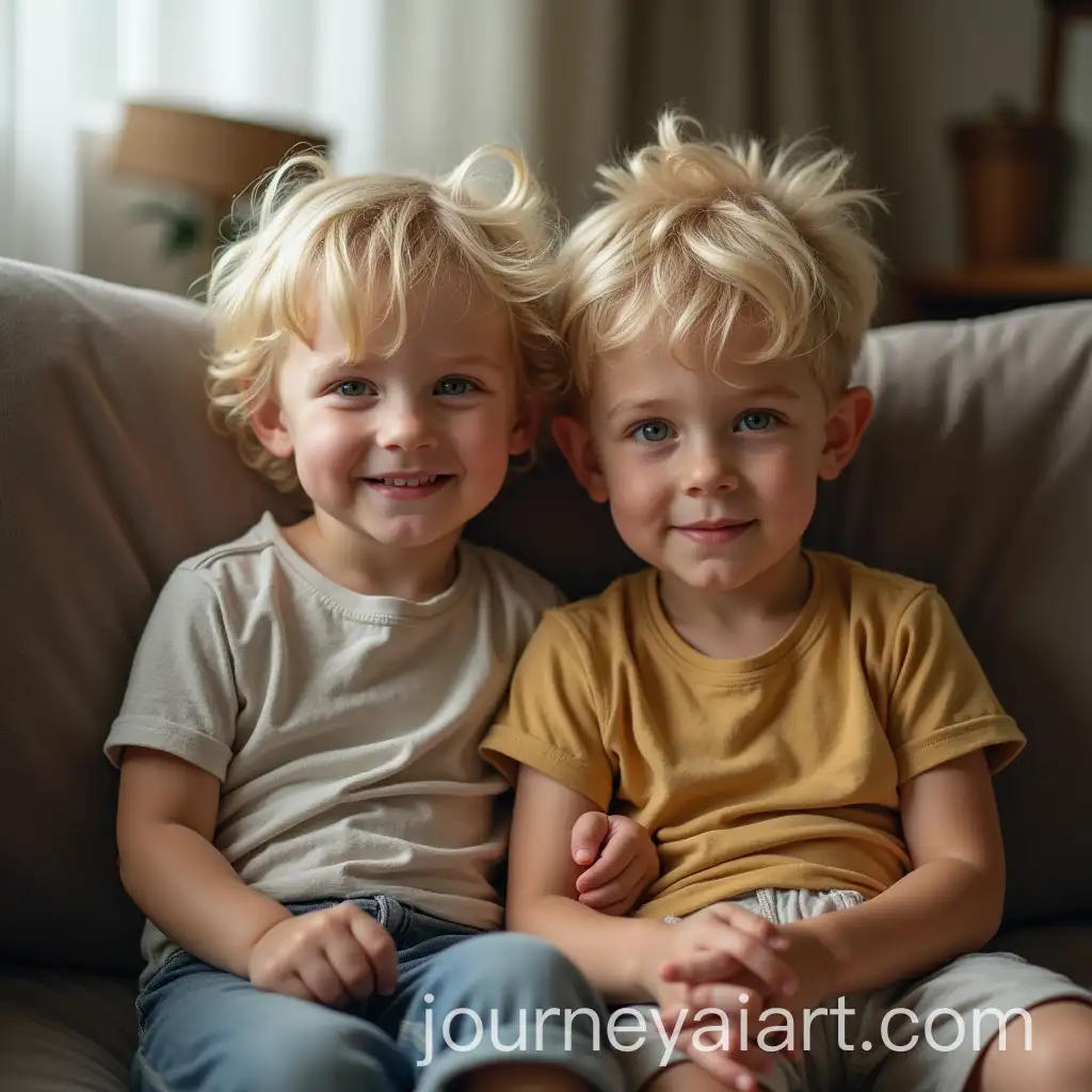 Two-Blond-Boys-with-Bowl-Hair-Sitting-on-Couch-in-Bedroom