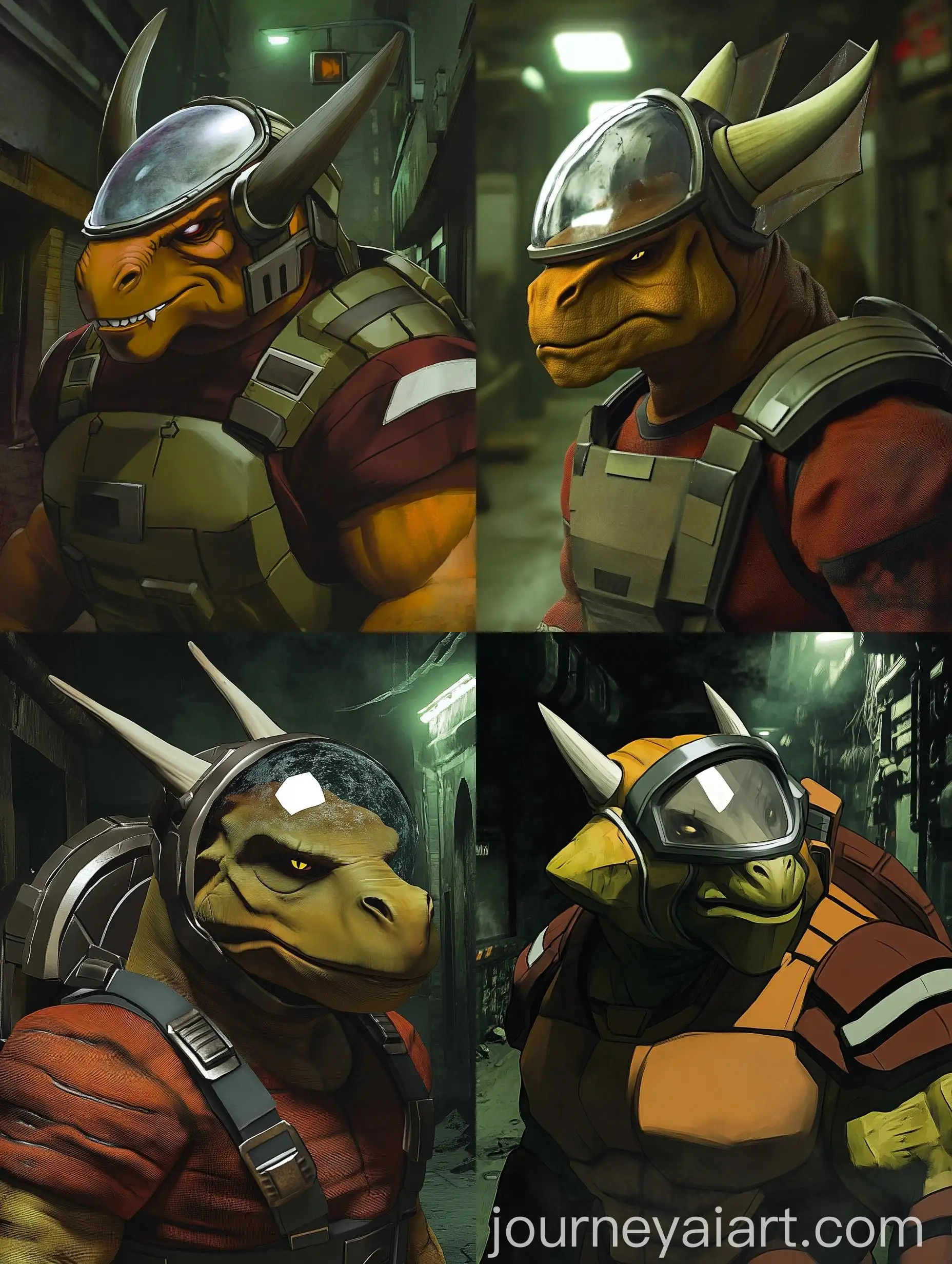Muscular-Triceratops-Alien-Creature-in-Dark-Night-Alley