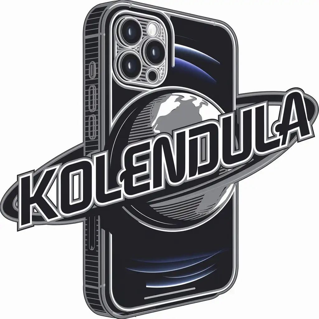 a vector logo design,with the text "Kolendula", main symbol:iPhone planet, apple,complex,clear background