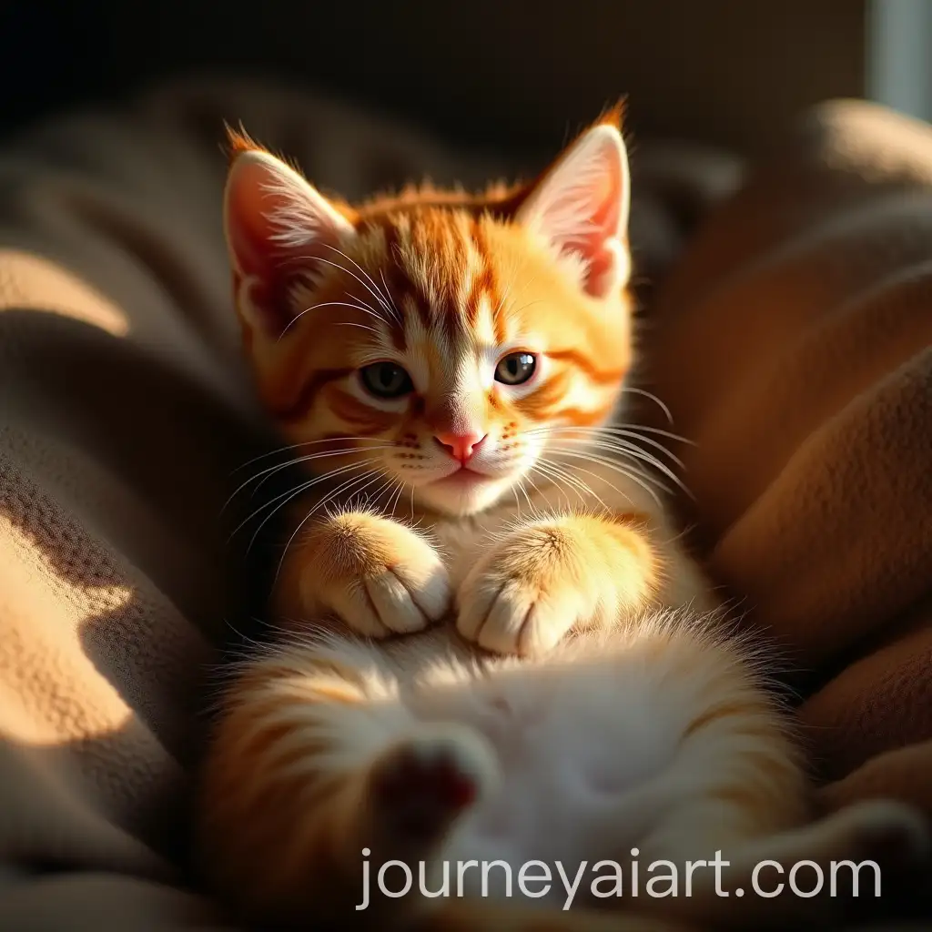 Cute-Kitty-Lying-on-Its-Back-Shielding-Sun-Rays-with-Paw