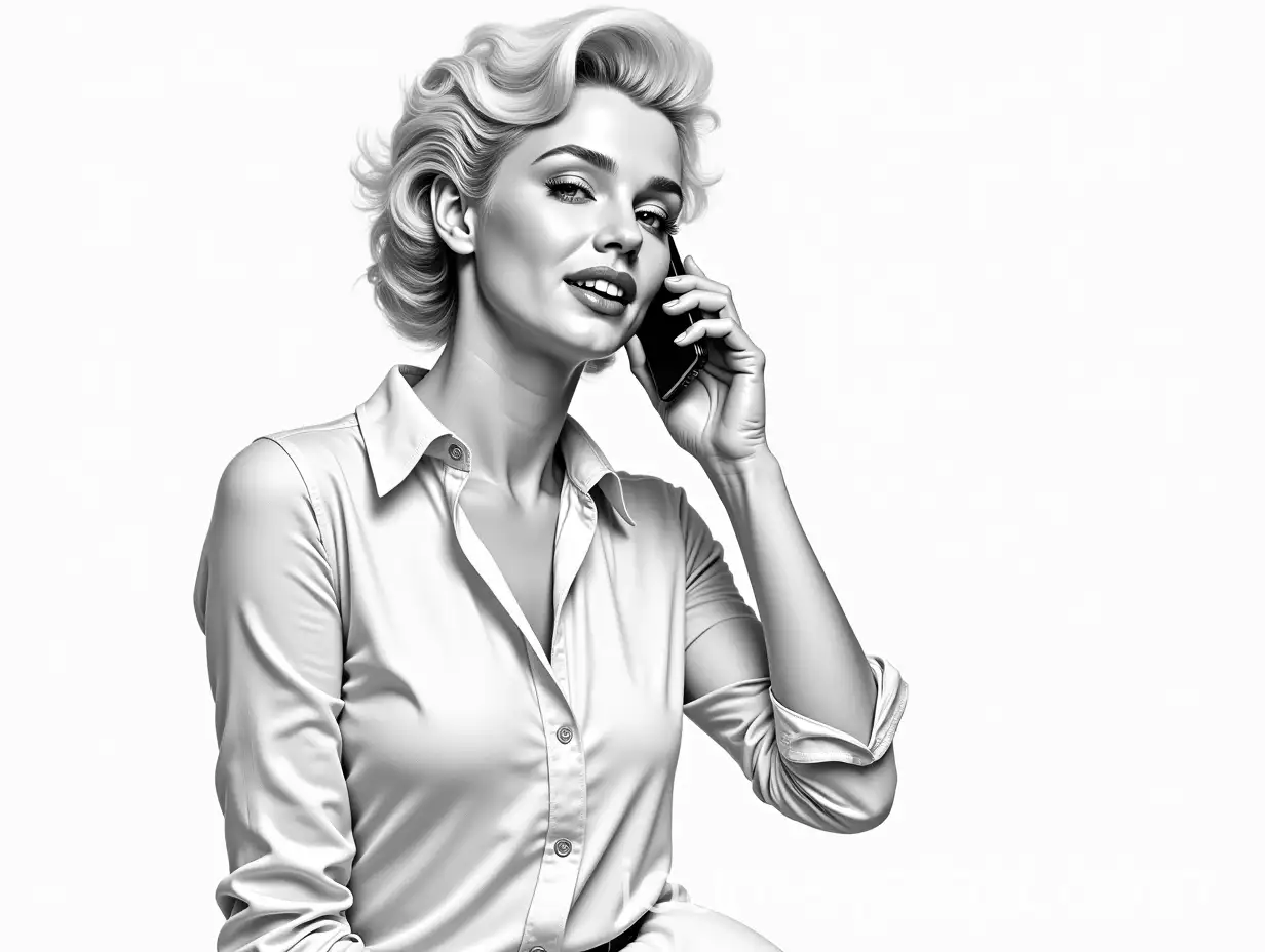 Marilyn-Monroe-James-Dean-and-Elvis-Presley-Talking-on-Mobile-Phones-Against-a-White-Background