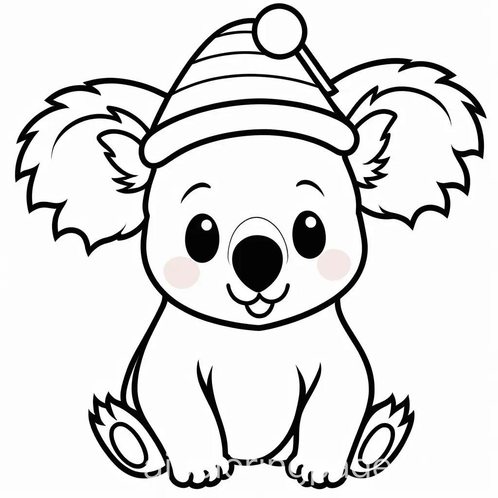 Smiling-Koala-Christmas-Hat-Coloring-Page-for-Toddlers