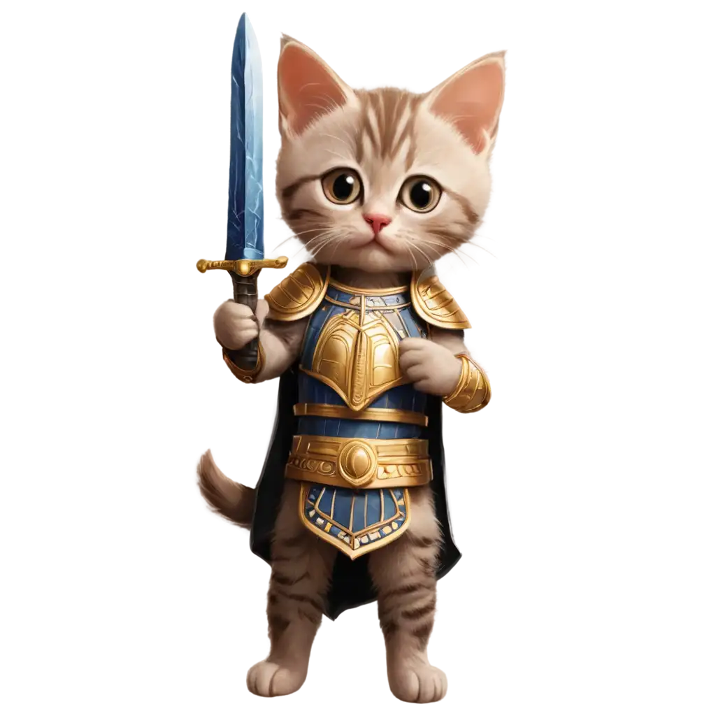 Adorable-Kitten-in-Armor-with-Egyptianstyle-Sword-PNG-Perfect-for-HighQuality-Image-Usage