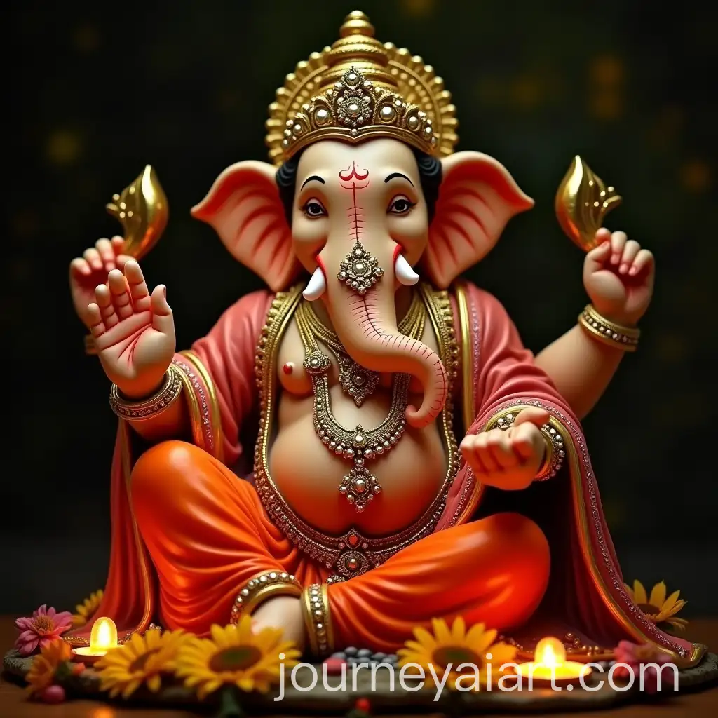 Statue-of-Ganpati-Bappa-with-Traditional-Clothing-and-Blessings-Gesture