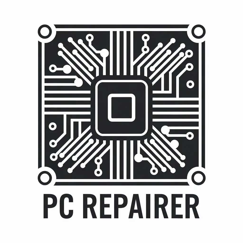 LOGO-Design-for-PC-Repairer-Tech-Industry-Emblem-with-Computer-Motherboard-and-Clear-Background