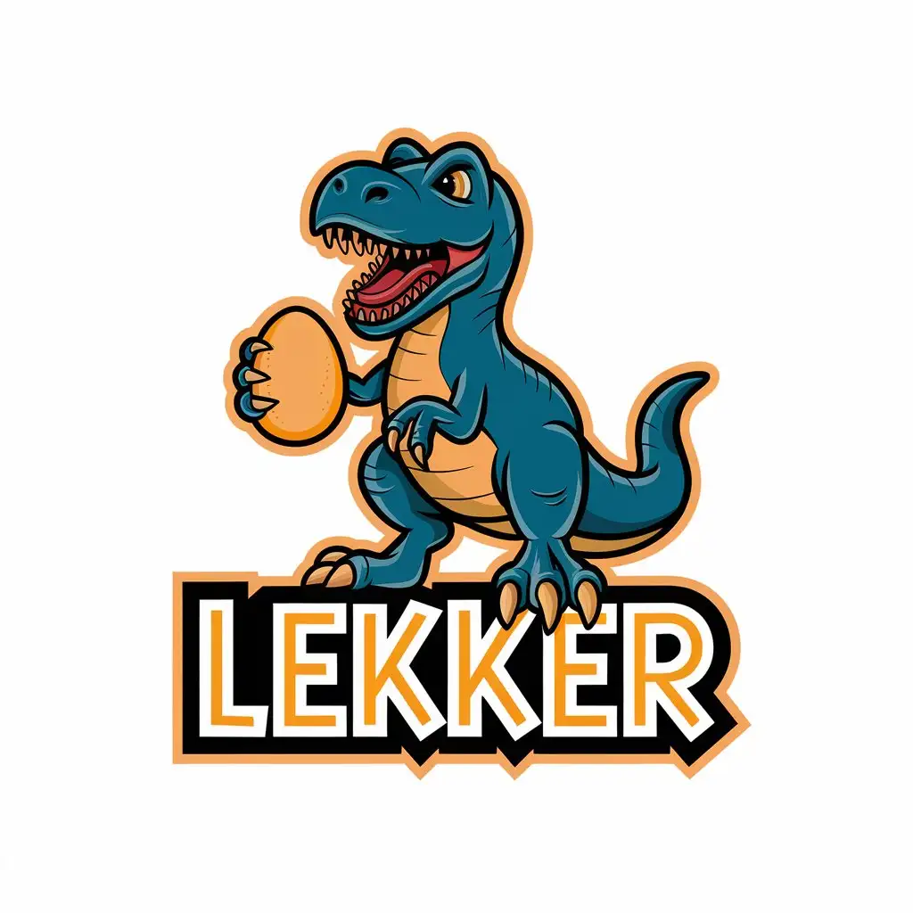 LOGO Design for LEKKER Vibrant Dinosaur Holding a Cracked Egg on Clear Background