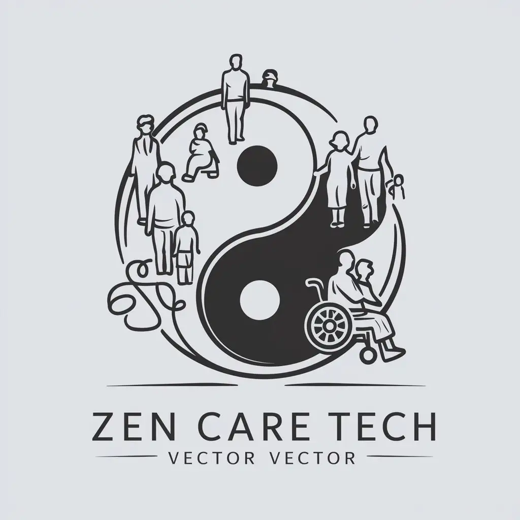 LOGO Design for Zen Care Tech Elderly Disability Representation with Yin Yang and Calm Symbols for Technology Industry