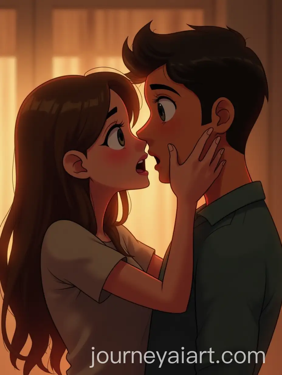 Tender-Embrace-A-Girl-Gently-Kisses-a-Surprised-Man
