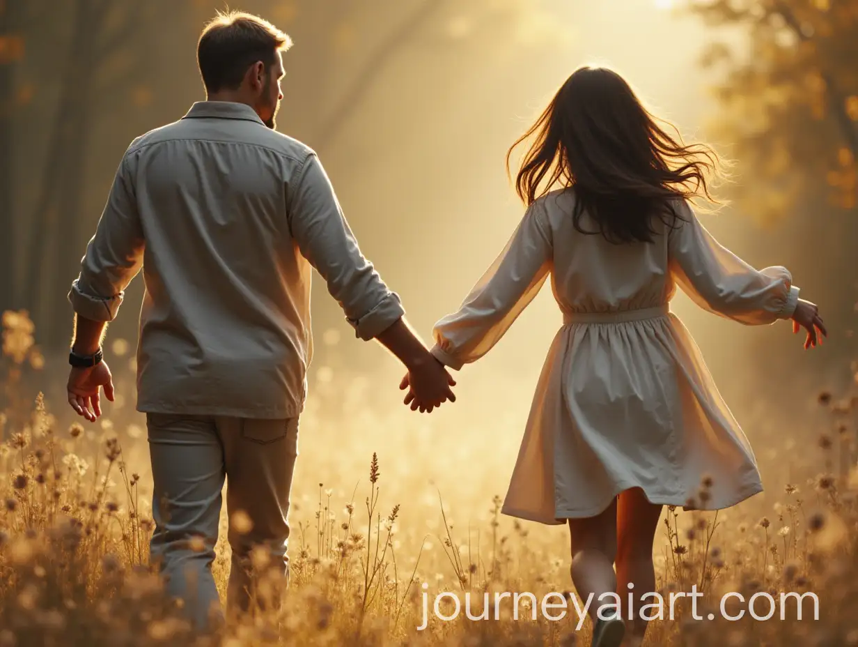 Young-Woman-and-Blond-Man-Running-Together-in-a-Playful-Moment