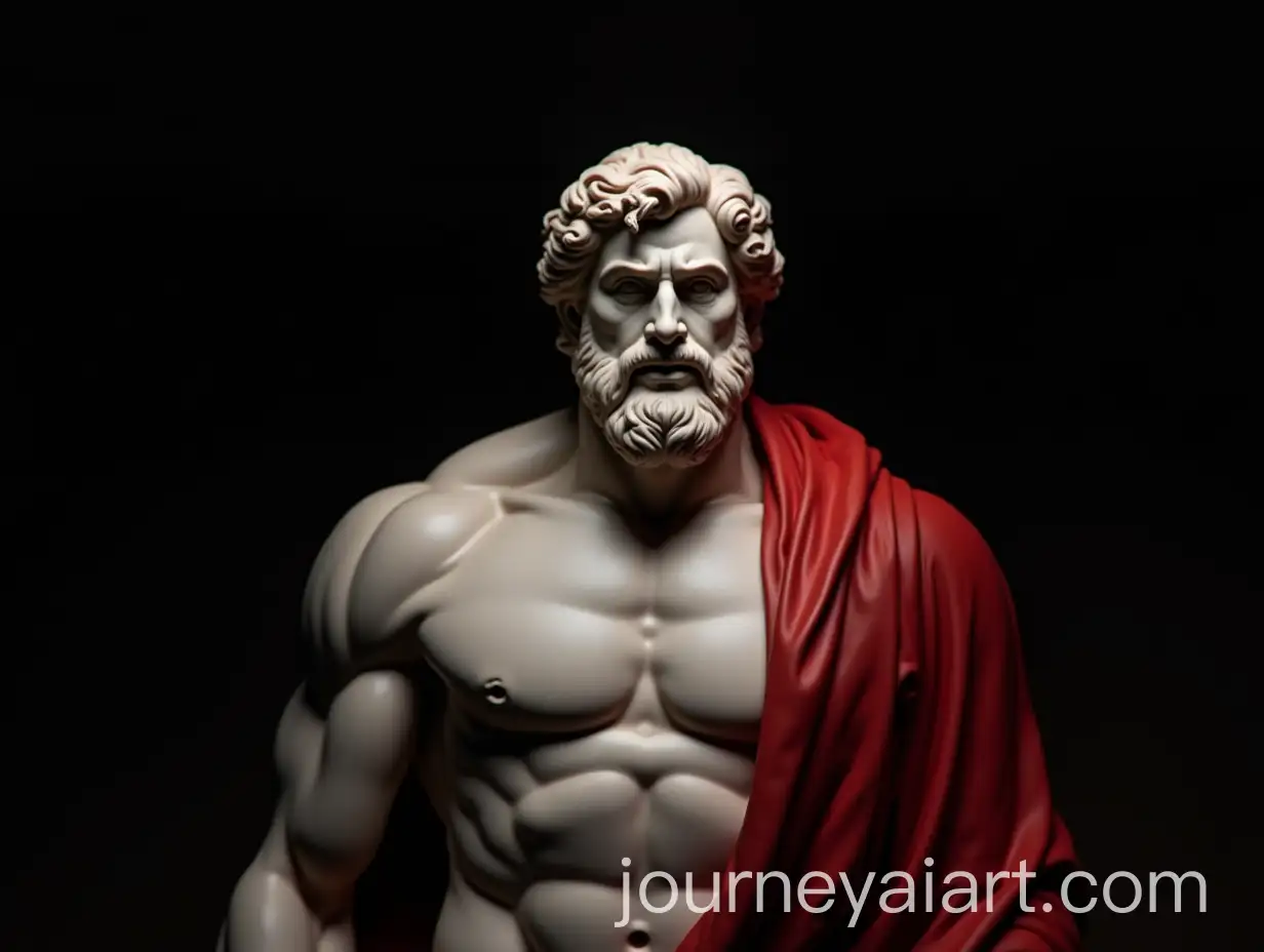 Classical-Marble-Statue-of-a-Muscular-Man-with-Red-Cloak-and-Intense-Expression