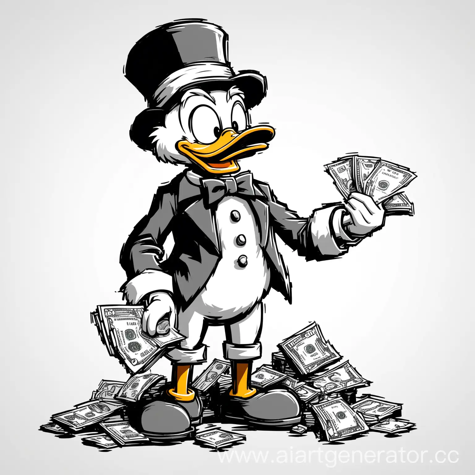 Minimalistic-2D-Black-and-White-Builder-Scrooge-McDuck-Holding-Dollar