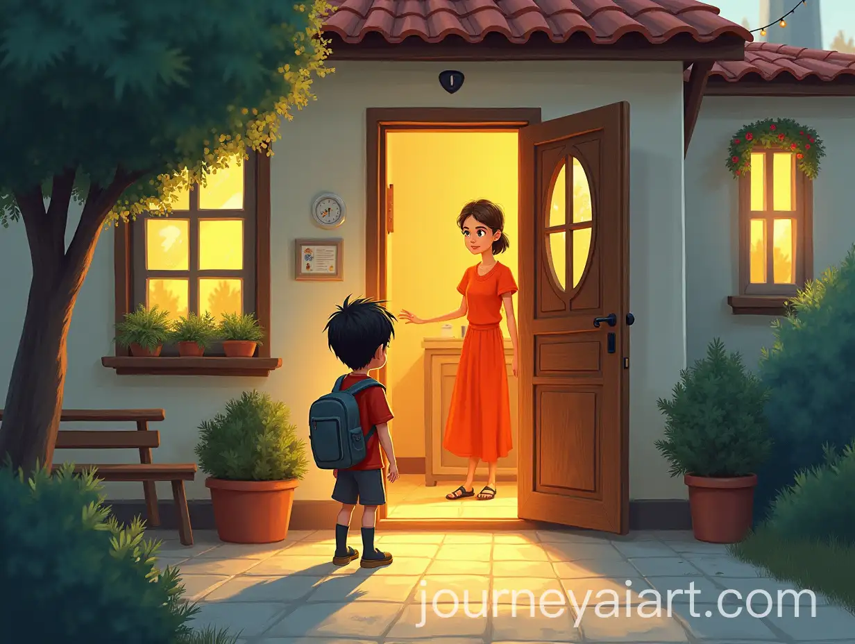 Evening-Reunion-A-Boy-Returning-Home-to-His-Mother