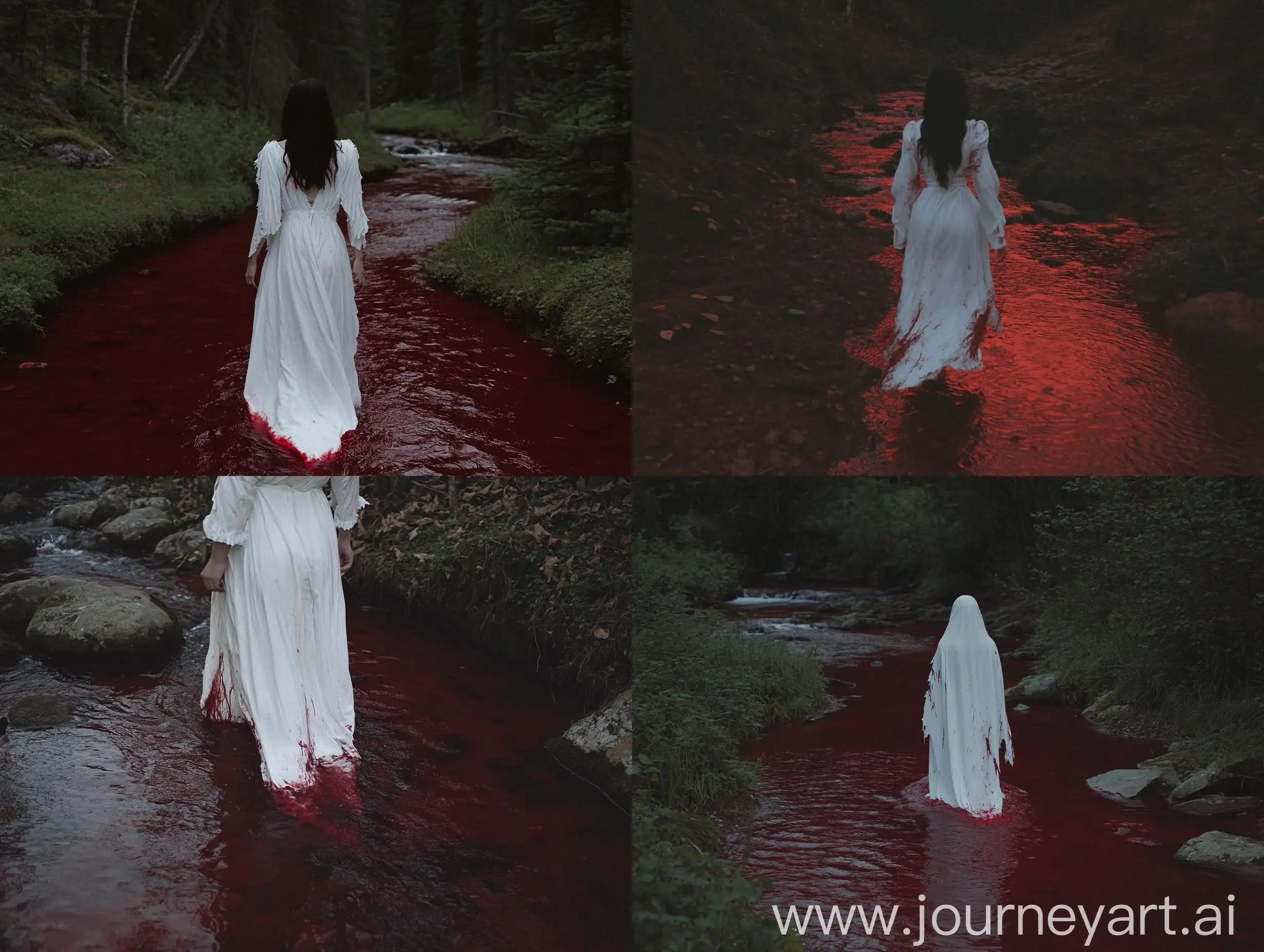 Mysterious-Woman-in-Tattered-Gown-Exiting-Blood-Red-Forest