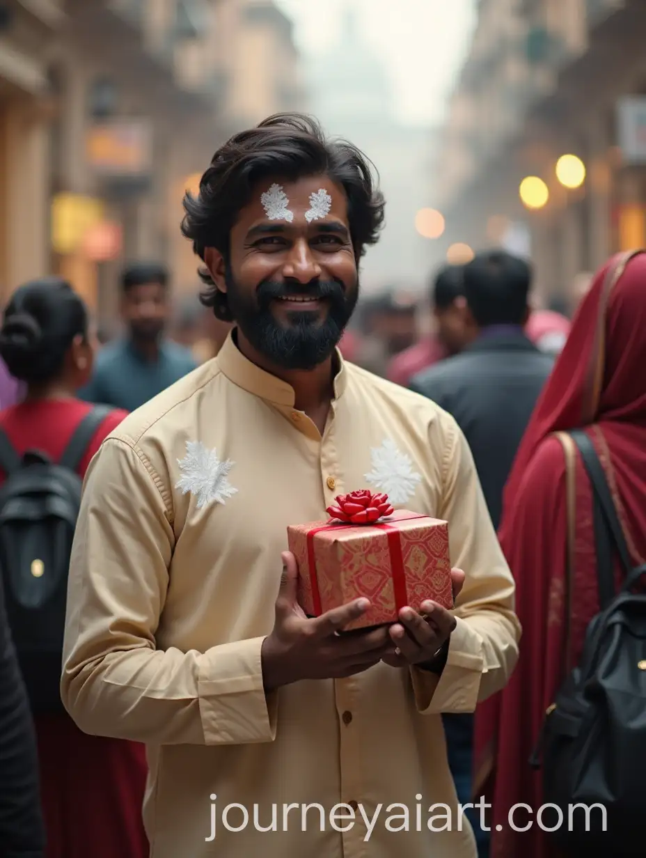 Indian-Man-Holding-Gift-in-a-Bustling-Public-Place-Ready-to-Present-It