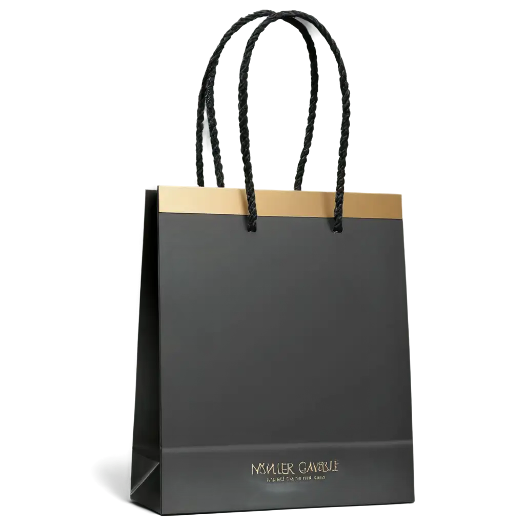 Luxurious-Matte-Black-Paper-Bag-PNG-with-Embossed-Gold-Logo-Elegant-and-Timeless-Design