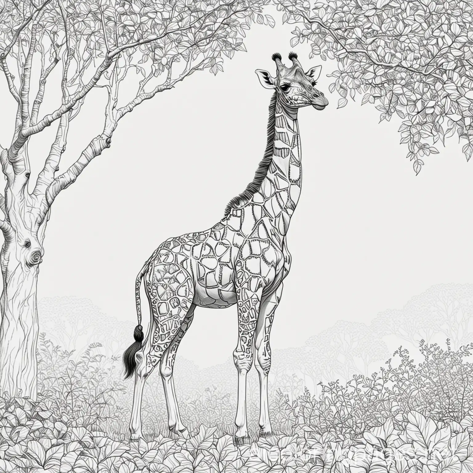 Giraffe-Eating-Leaves-Coloring-Page