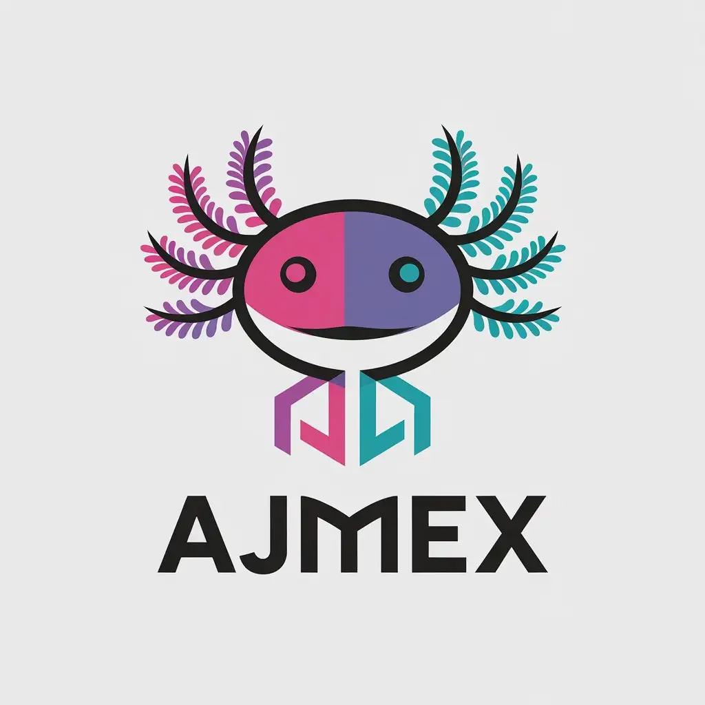 LOGO-Design-for-AjMex-Pink-Purple-Turquoise-Axolotl-Symbol-in-Minimalist-Style