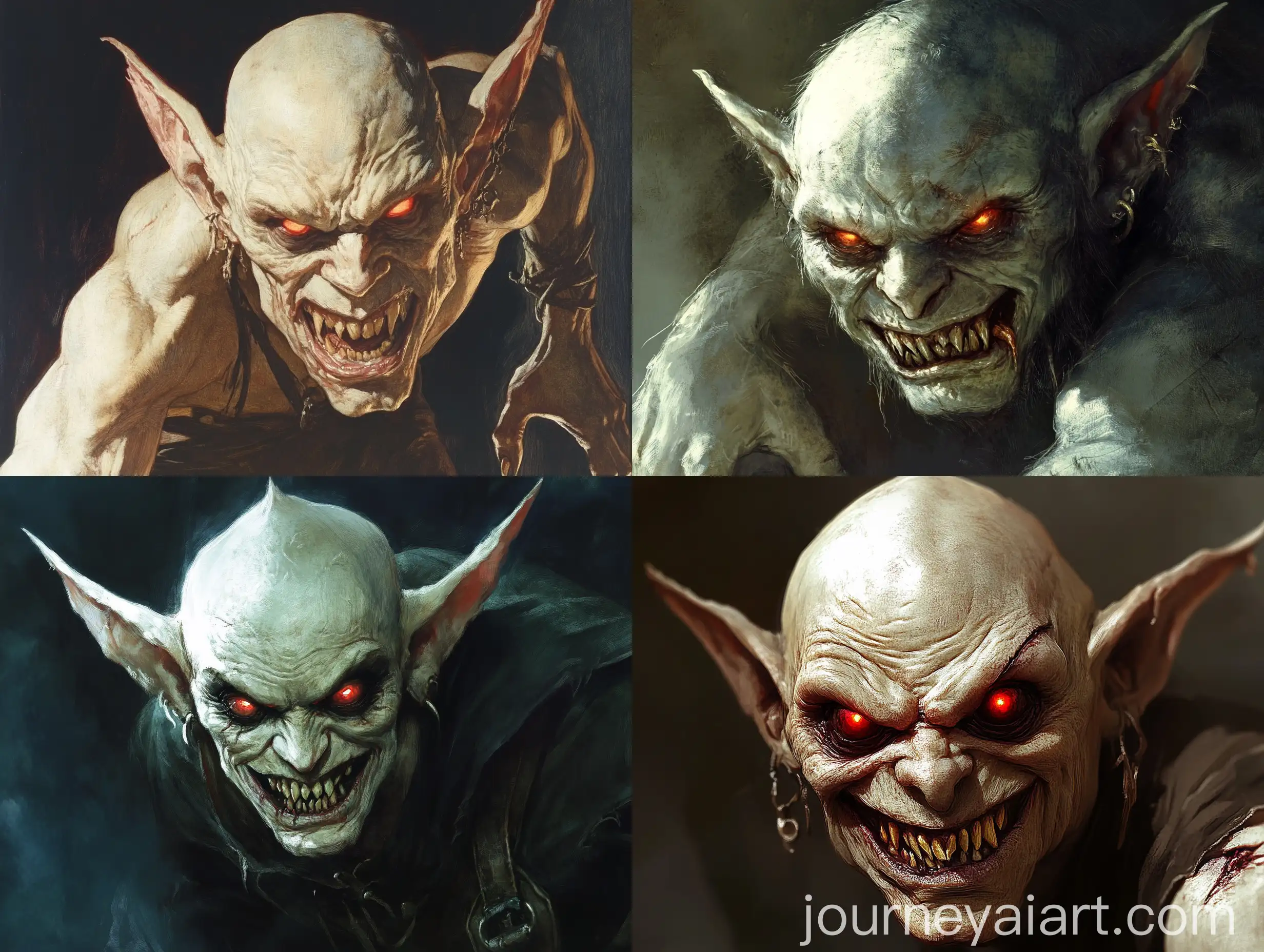 Malevolent-Goblin-with-Glowing-Eyes-and-Pulsating-Brain-in-Frank-Frazetta-Style