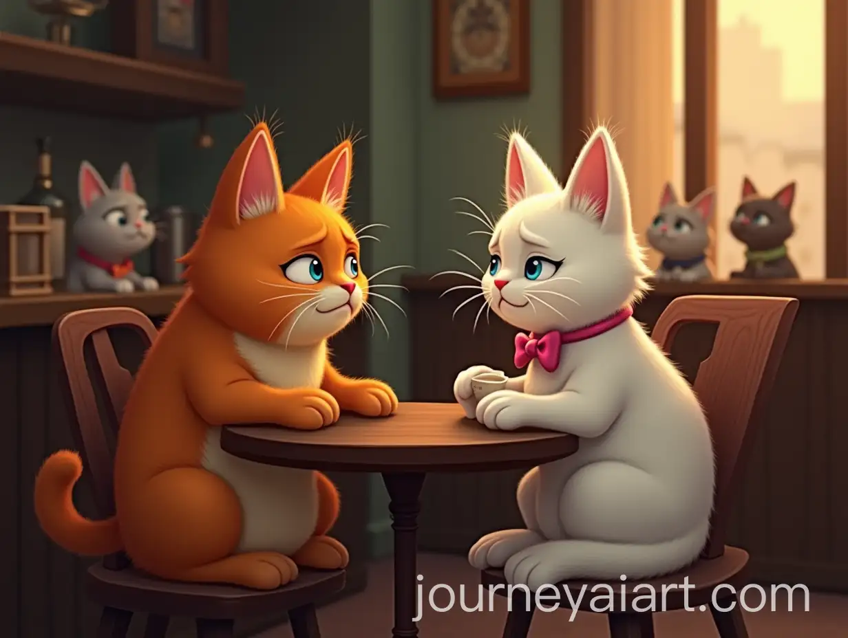 Cozy-Caf-Encounter-Ginger-Cats-Worry-and-White-Cats-Hesitation