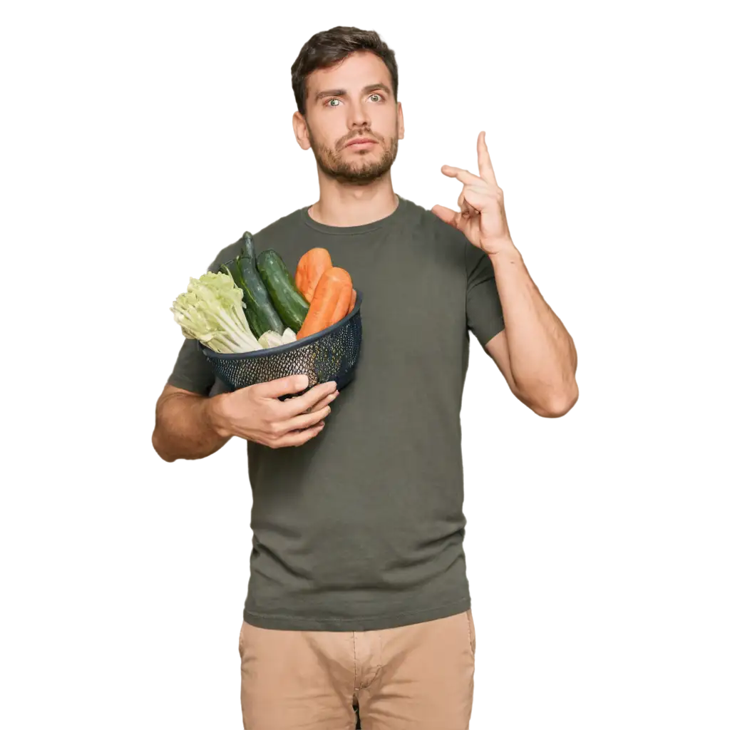 Man-Holding-Vegetables-While-Contemplating-HighQuality-PNG-Image-for-Various-Uses