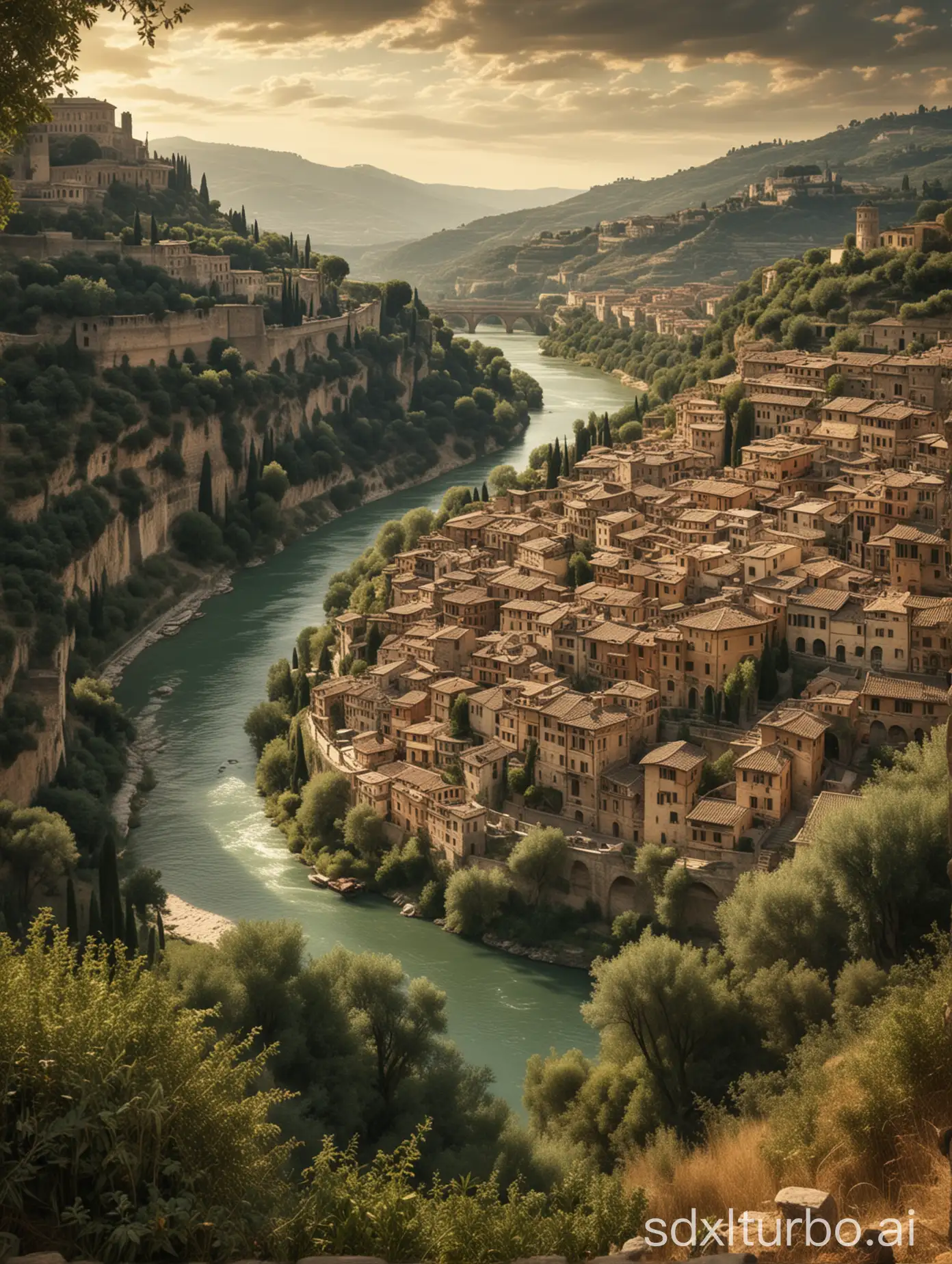 Mysterious-Mythological-Scene-of-Ancient-Italy-with-Rolling-Hills-and-the-Tiber-River