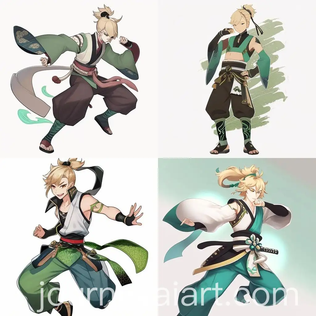 Young-Blonde-Man-in-Green-Nagagi-and-Black-Harem-Pants