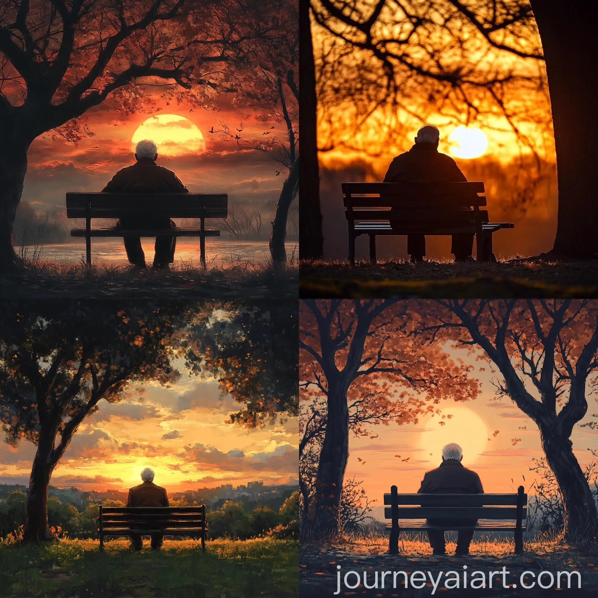 Elderly-Man-Contemplating-Sunset-in-Park