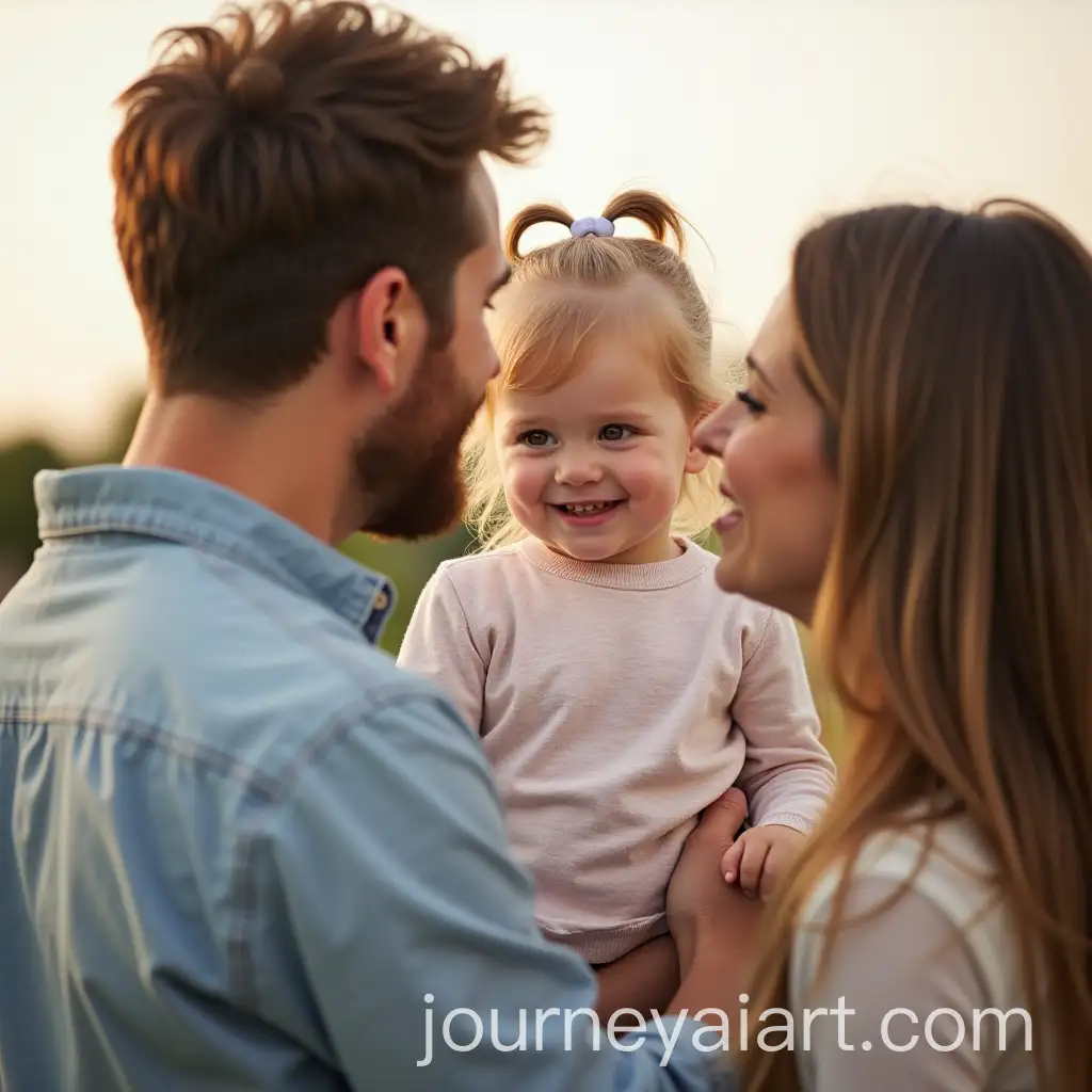Father-Holding-FairHaired-Little-Girl-with-Mother-Nearby