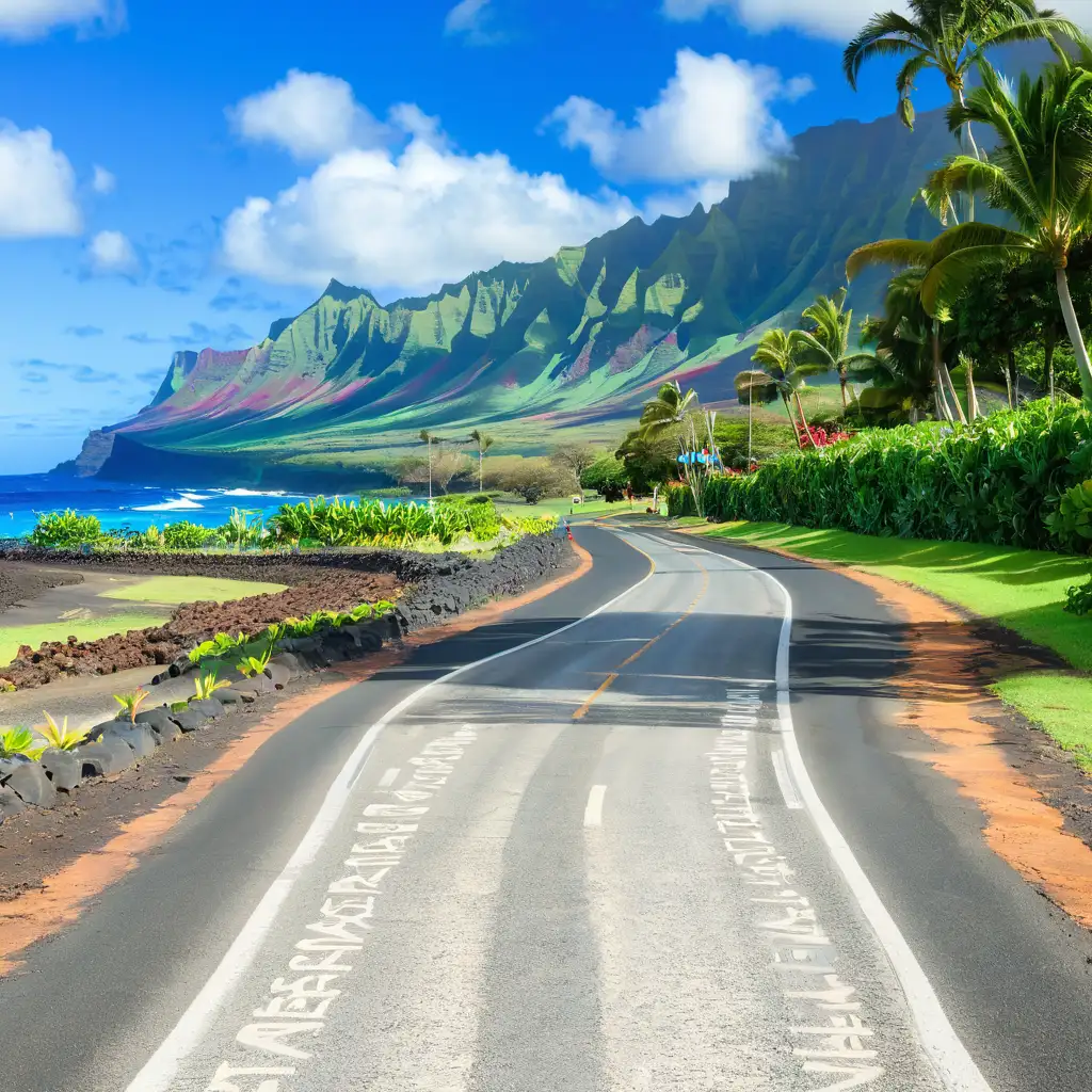 Hawaiian-Road-with-Ocean-View-and-Festive-Mood