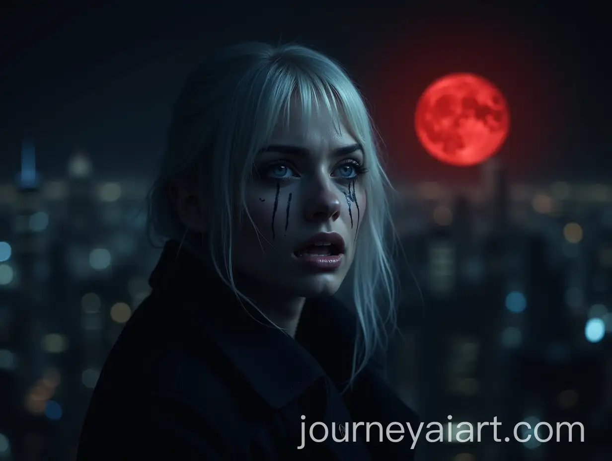 Crying-Woman-in-Manhattan-at-Night-Under-Red-Moon