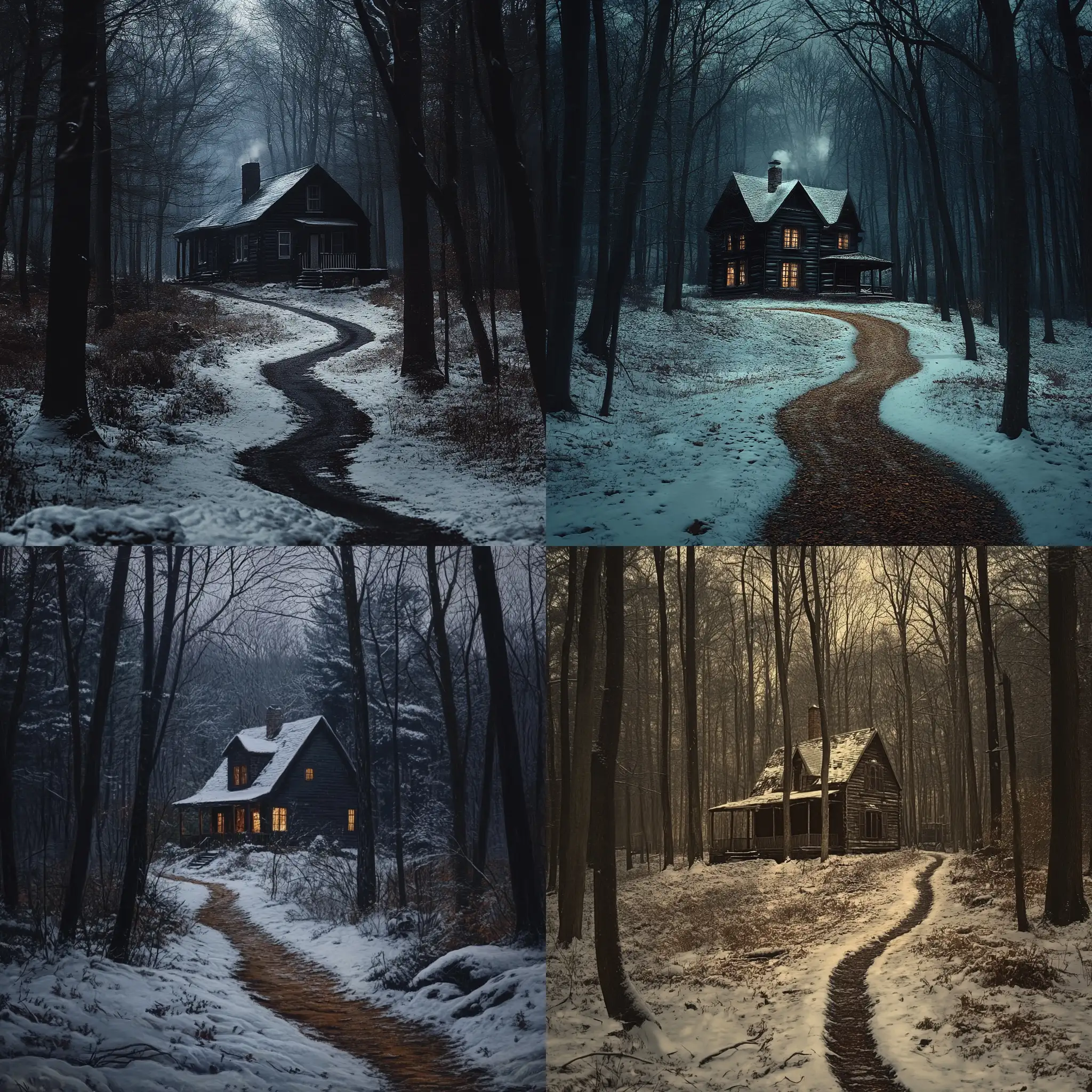 Eerie-Cabin-in-the-Woods-with-Snow-and-Tall-Trees