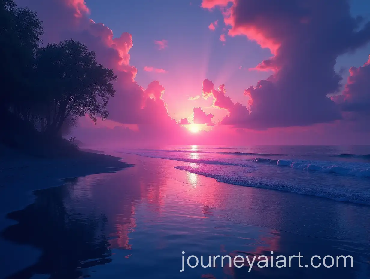 Fantasy-Sunset-with-Earth-and-Water-View-in-Purple-Blue-Green-Palette