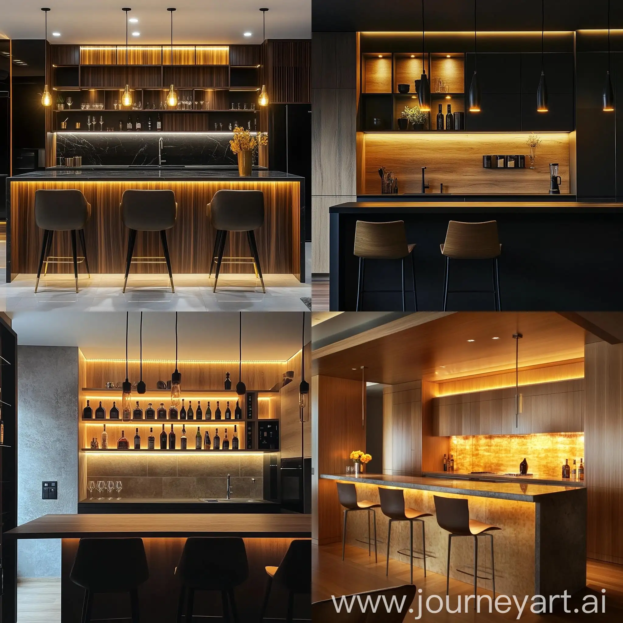 Modern-Kitchen-with-Bar-Counter-and-Pendant-Lighting