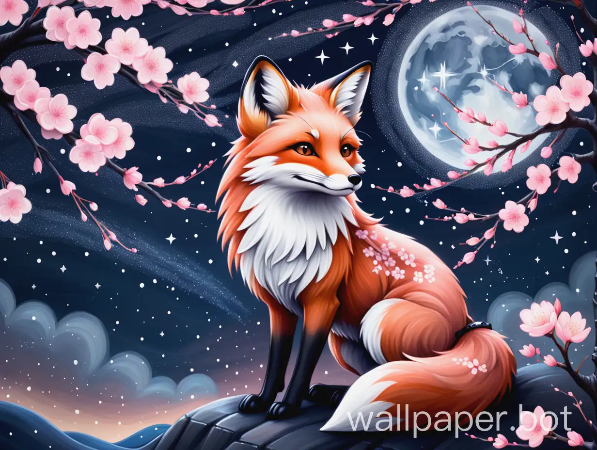 Elegant-Cherry-Blossom-Fox-under-a-Starry-Night-Sky