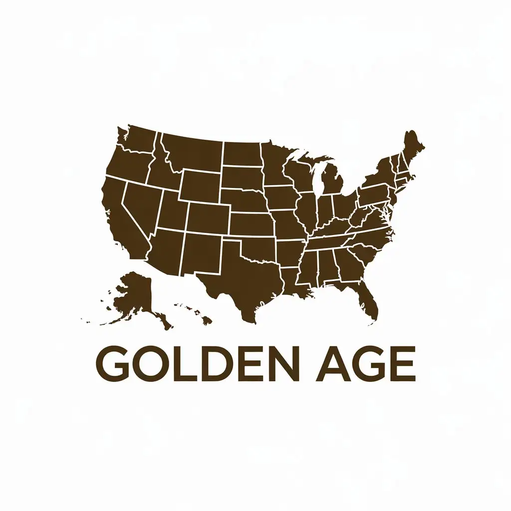 LOGO Design for Golden Age Solid Gold Map of the United States with Minimalist Style for Travel Industry