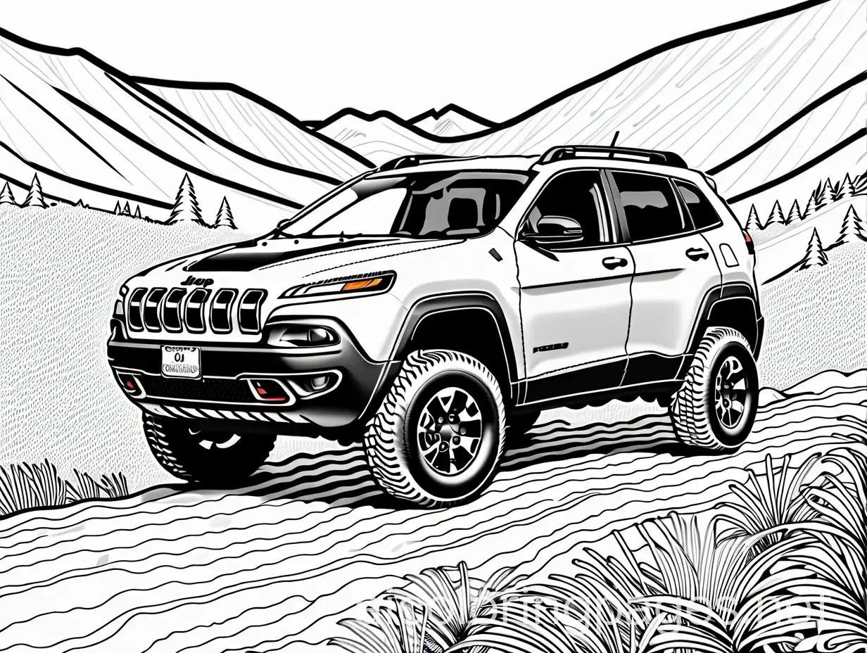 Jeep-Cherokee-KL-Trailhawk-Coloring-Page-Black-and-White-Line-Art