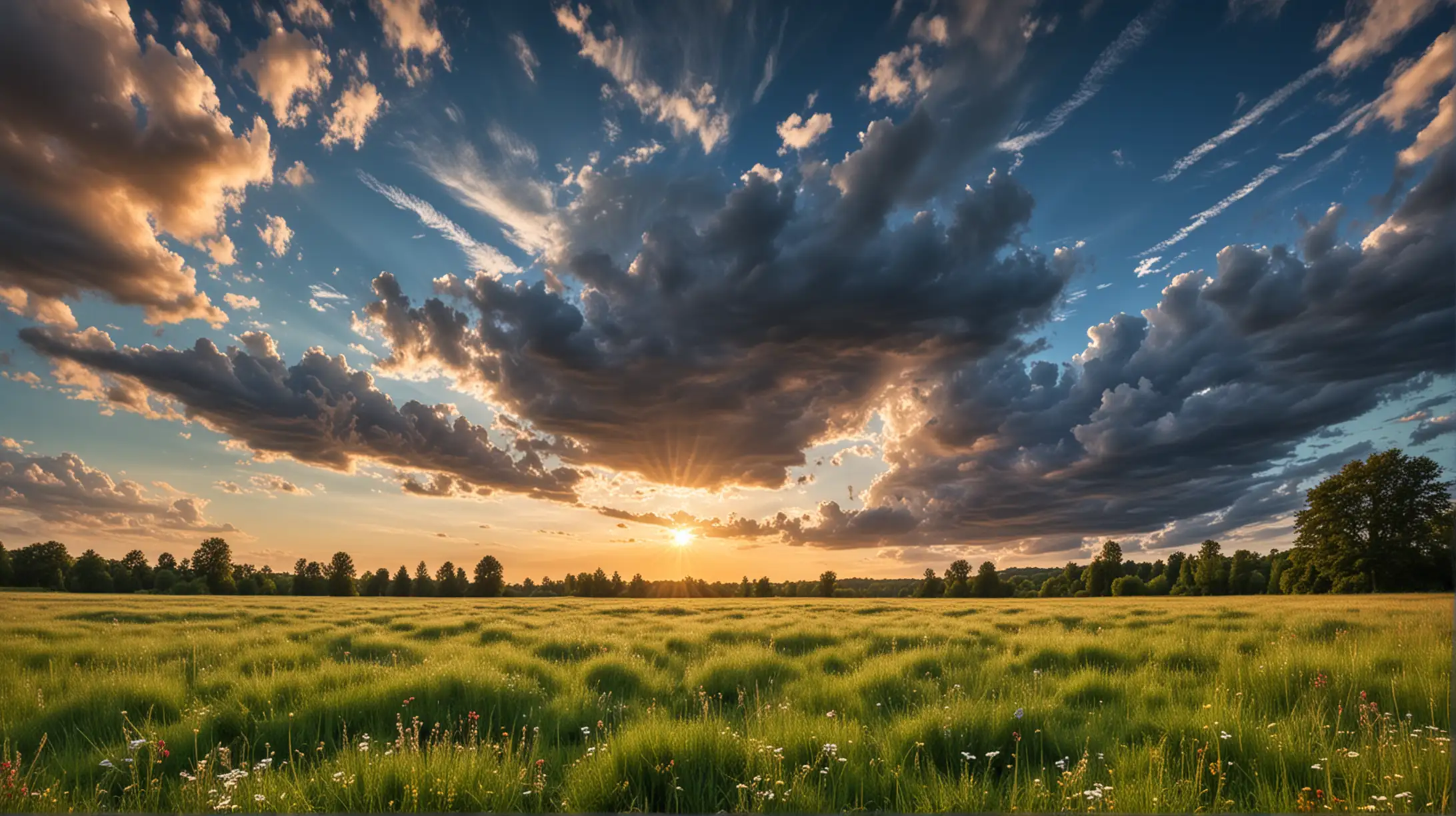 Tranquil Meadow Under Majestic Sky