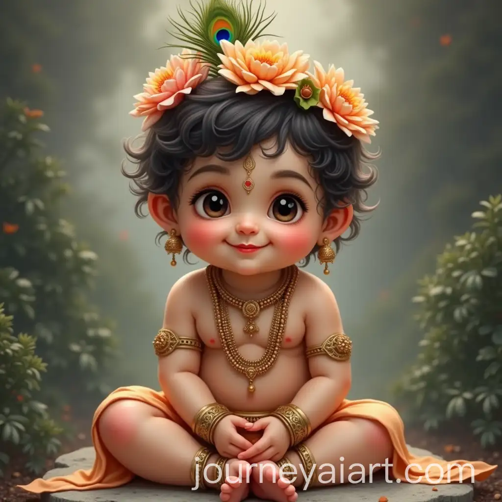 Serene-Depiction-of-a-Young-Krishna-with-Ornate-Jewelry-and-Flower-Garland