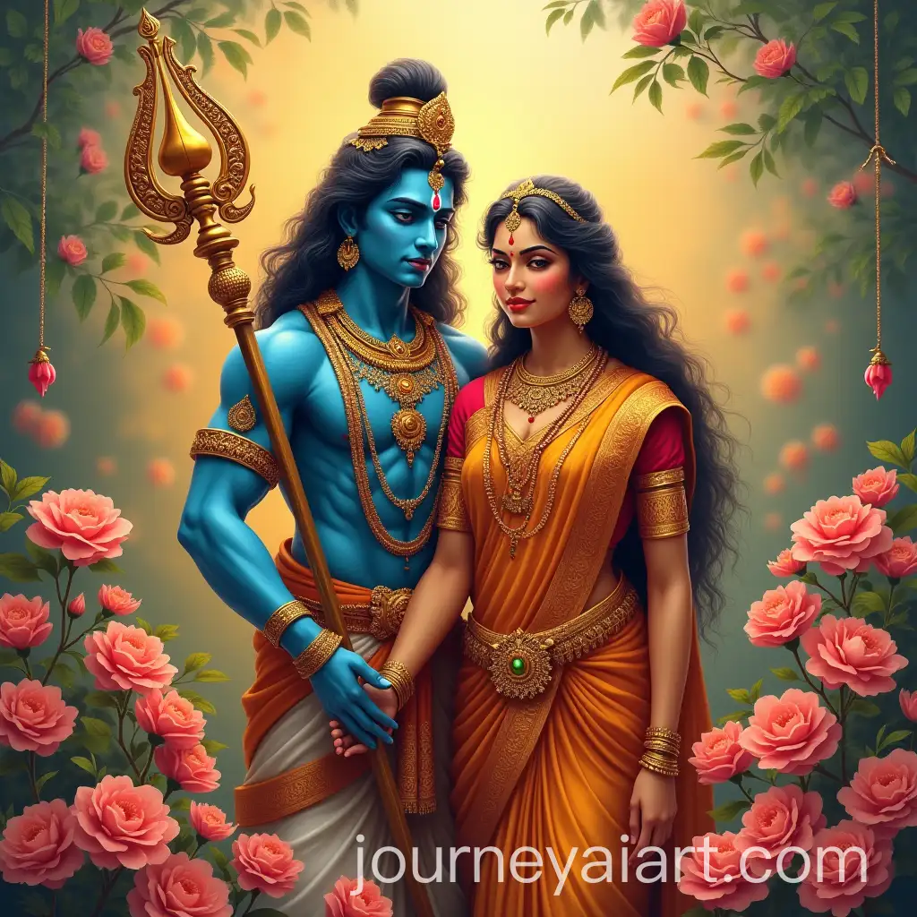 Lord-Murugan-and-Valli-Standing-Amidst-Vibrant-Flowers