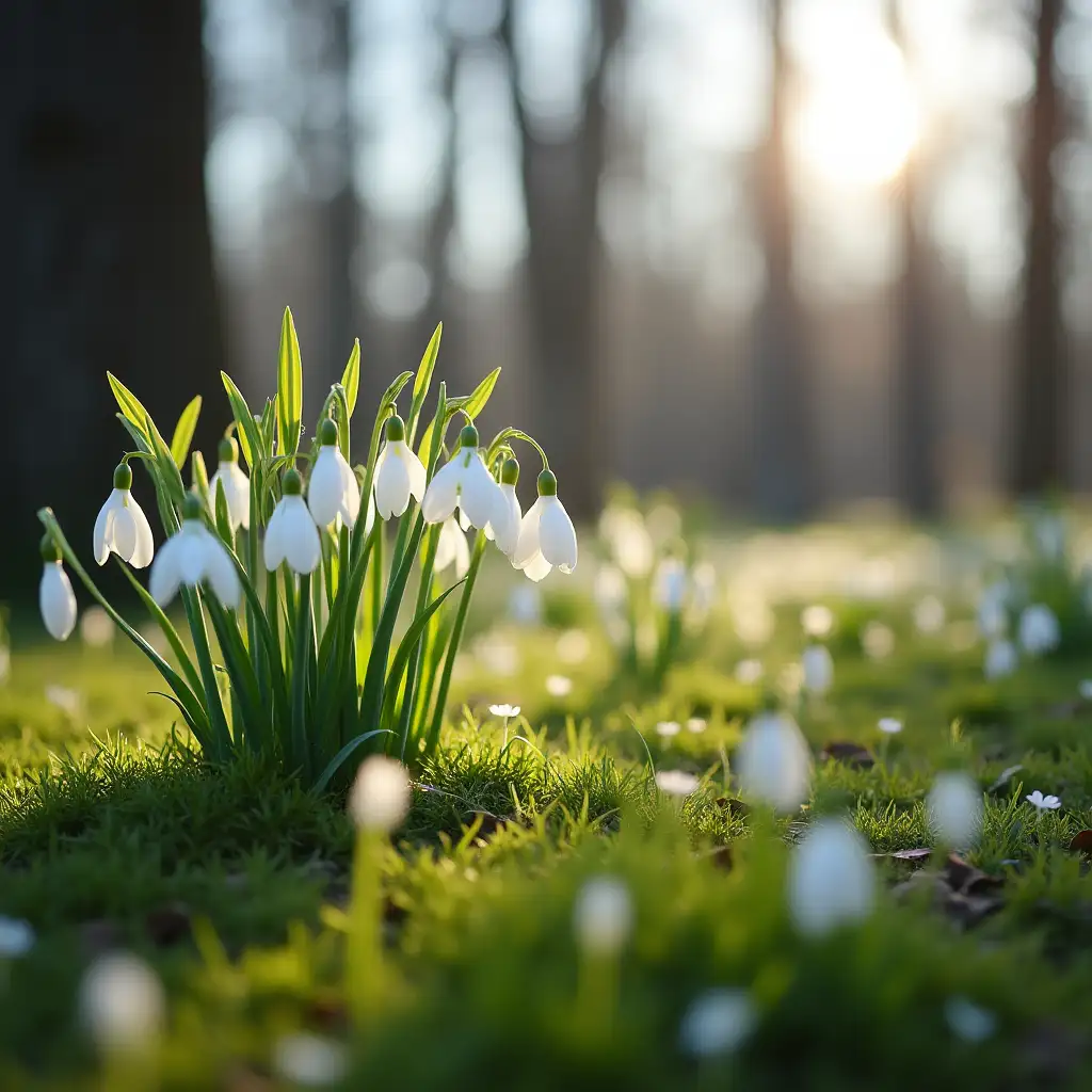 In mid-late April, everything around begins to wake up. Snowdrops and the first young grass appear, buds swell on the trees and quickly turn into leaves, photograph realistic russia