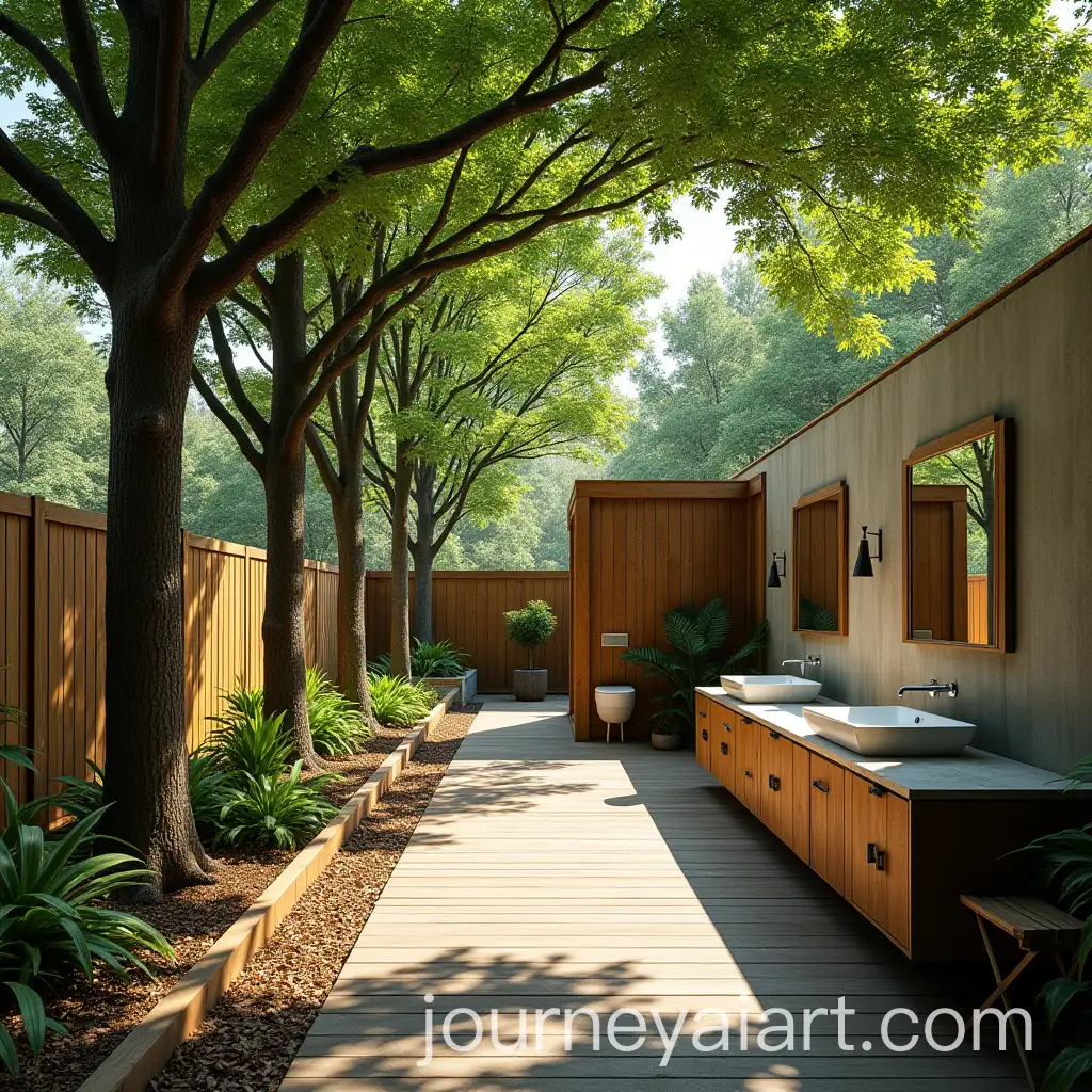 Tranquil-Outdoor-Garden-Bathroom-with-Rustic-Wood-and-Green-Foliage