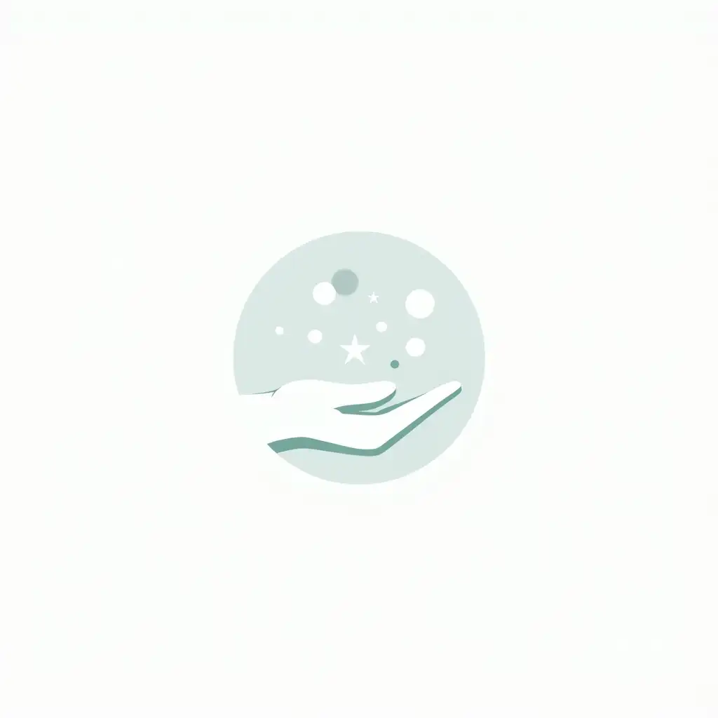 A minimalistic and conceptual vector logo for a therapist, featuring an abstract depiction of a hand integrated with elements symbolizing psychotherapy. The hand is designed with soft and simple lines, representing support, care, and connection. The design incorporates geometric shapes to give it a modern and professional feel. The color palette includes calming and soothing tones such as light blue, green, or gray, set against a plain white background. The overall style is sleek and clean, emphasizing its therapeutic and conceptual nature.