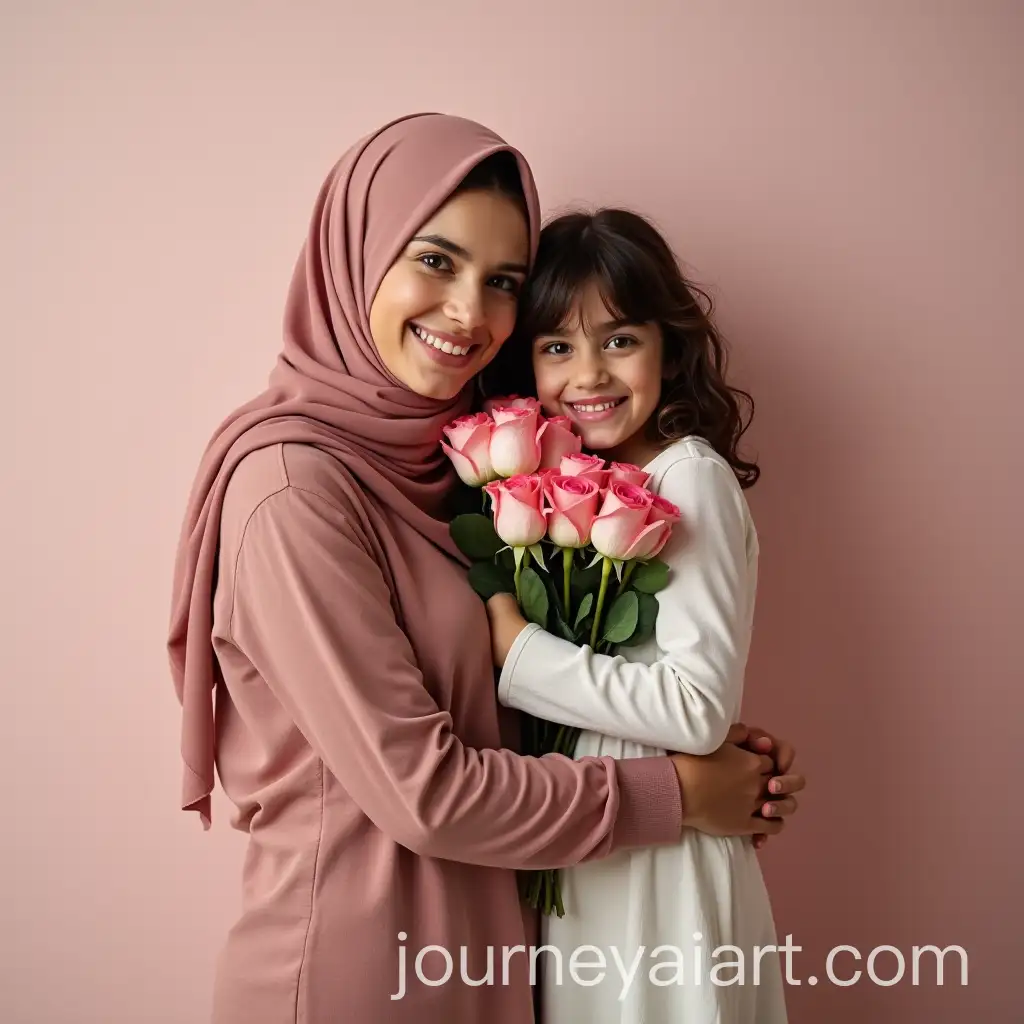 Arab-Mother-Holding-Roses-and-Hugging-Daughter-on-International-Mothers-Day