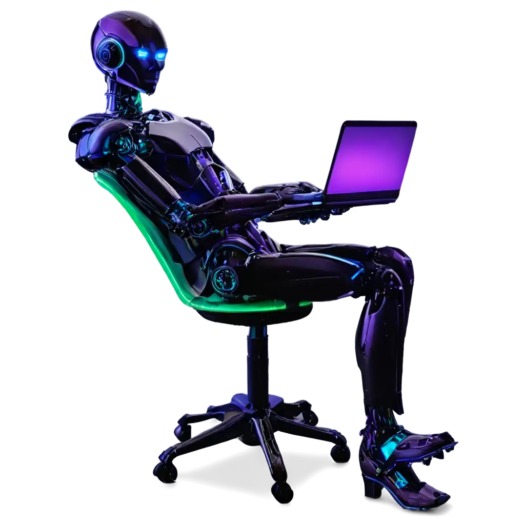 Realistic-Great-Technology-AI-Robot-PNG-Image-Shiny-Blue-and-Purple-Robot-with-Computer