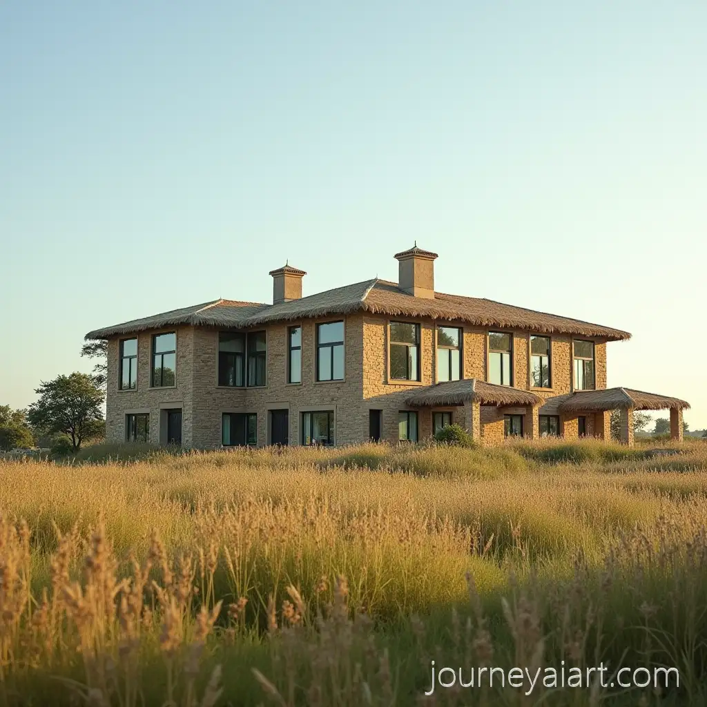 Traditional-Cultural-Hotel-in-a-Vast-Green-Grassland-Landscape