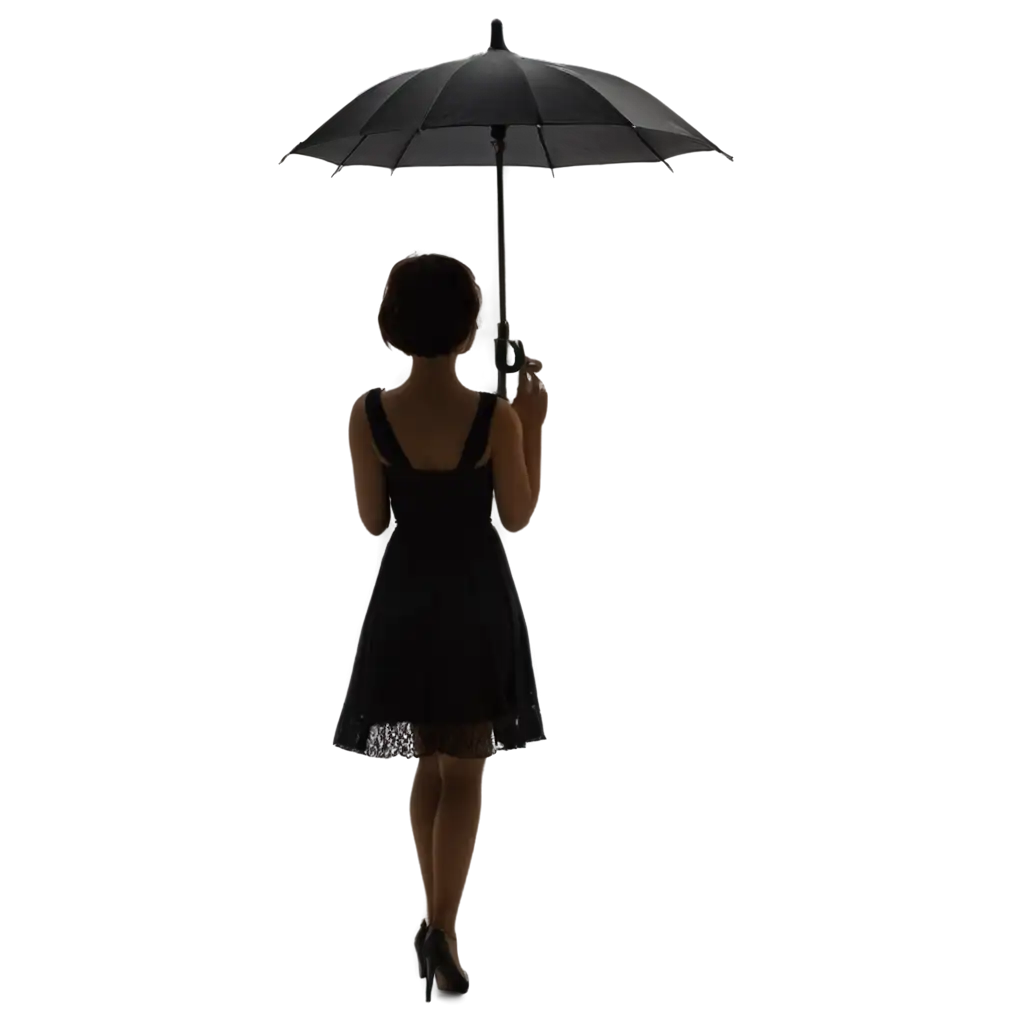 PNG-Image-Silhouette-of-a-Woman-in-a-Dress-Under-an-Umbrella-View-from-Behind