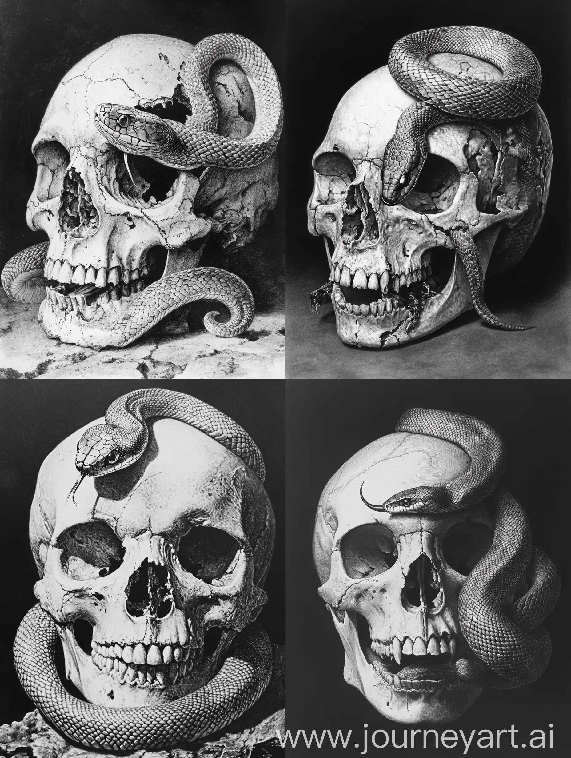 Intricate-Pencil-Art-of-a-Skull-with-a-Snake-Emerging-from-Its-Eye-Socket