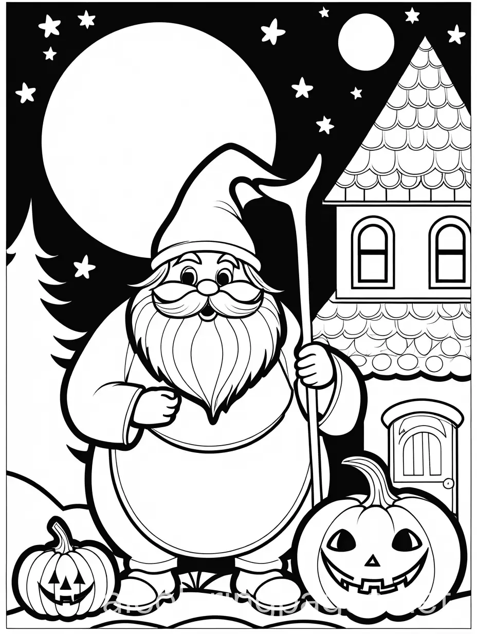 Fat-Gnome-with-JackoLantern-and-Cat-Coloring-Page